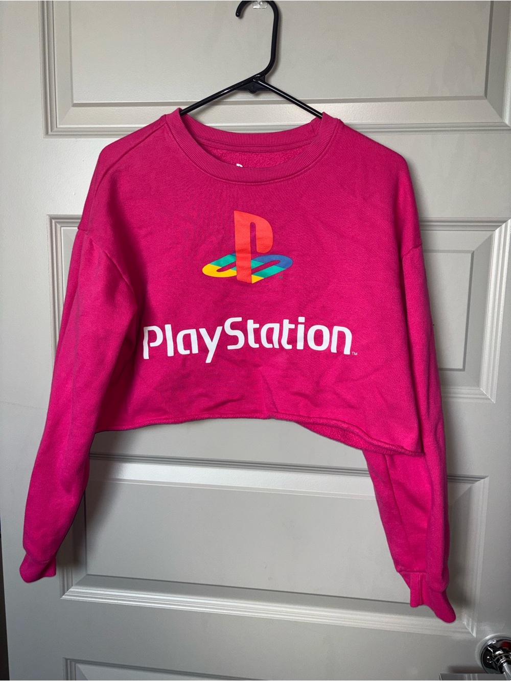 Sony Pink PlayStation Cropped Sweatshirt with Multicolor Logo